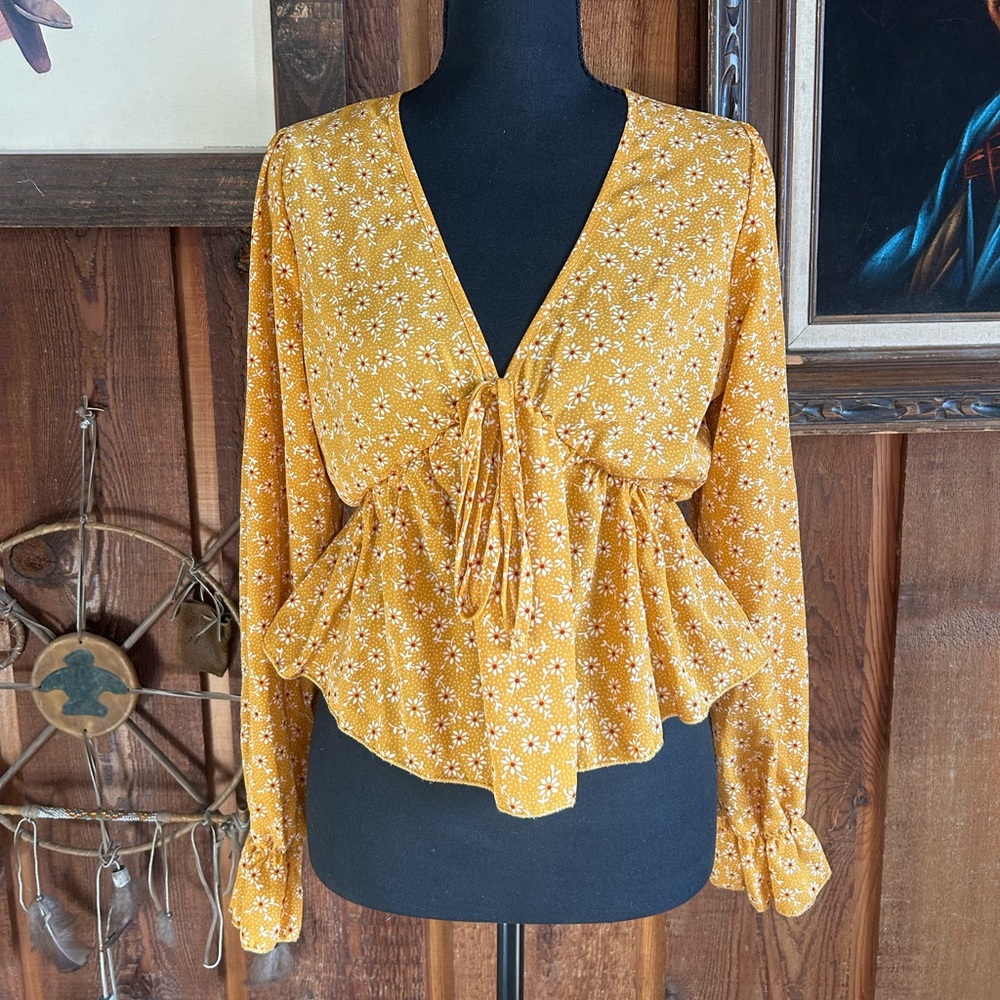 SHEIN Mustard Floral Blouse Size Small